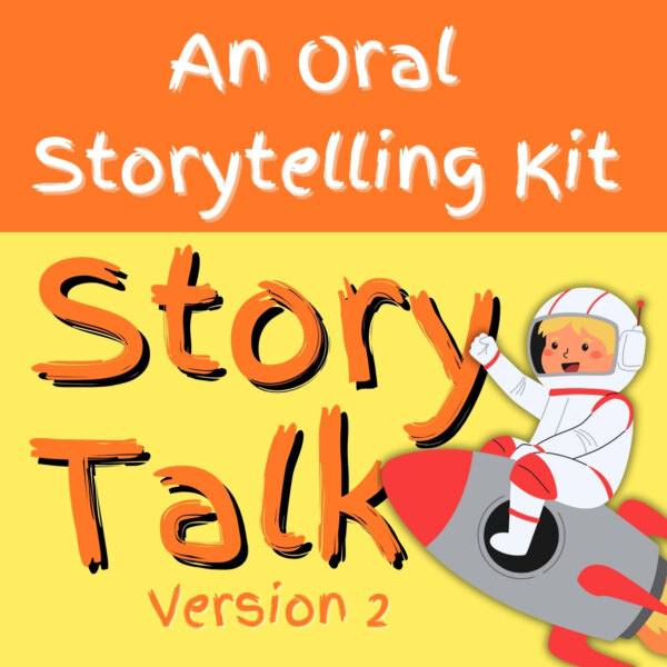 Oral storytelling kit cover with child astronaut