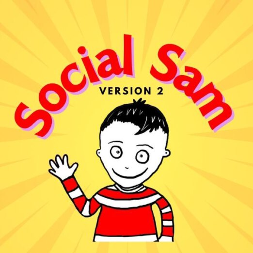 Cartoon character Social Sam waving hello